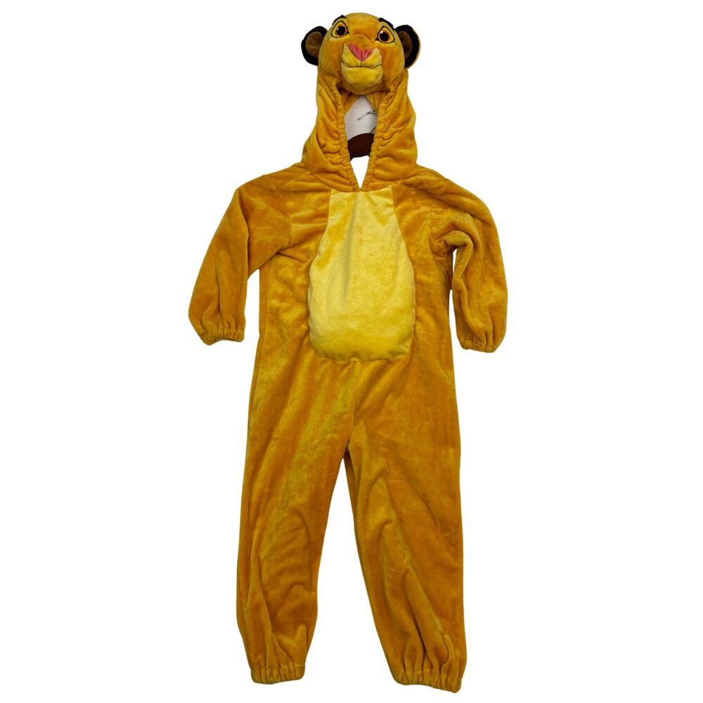 Disney Lion King Simba Kids Costume 4T Plush One Piece Jumpsuit Hood Yellow